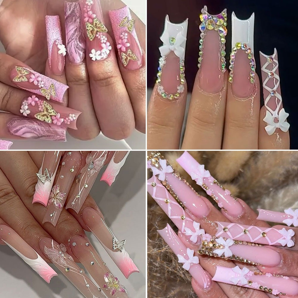 12Grid Pink White Bow Nail Art - đánh giá và giá Crystal Bead Mix